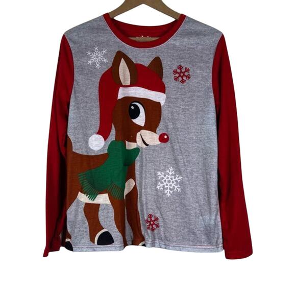 NWT Rudolph Reindeer Pajama Top Womens S Gray Red Snowflake Holiday Christmas - Picture 1 of 5